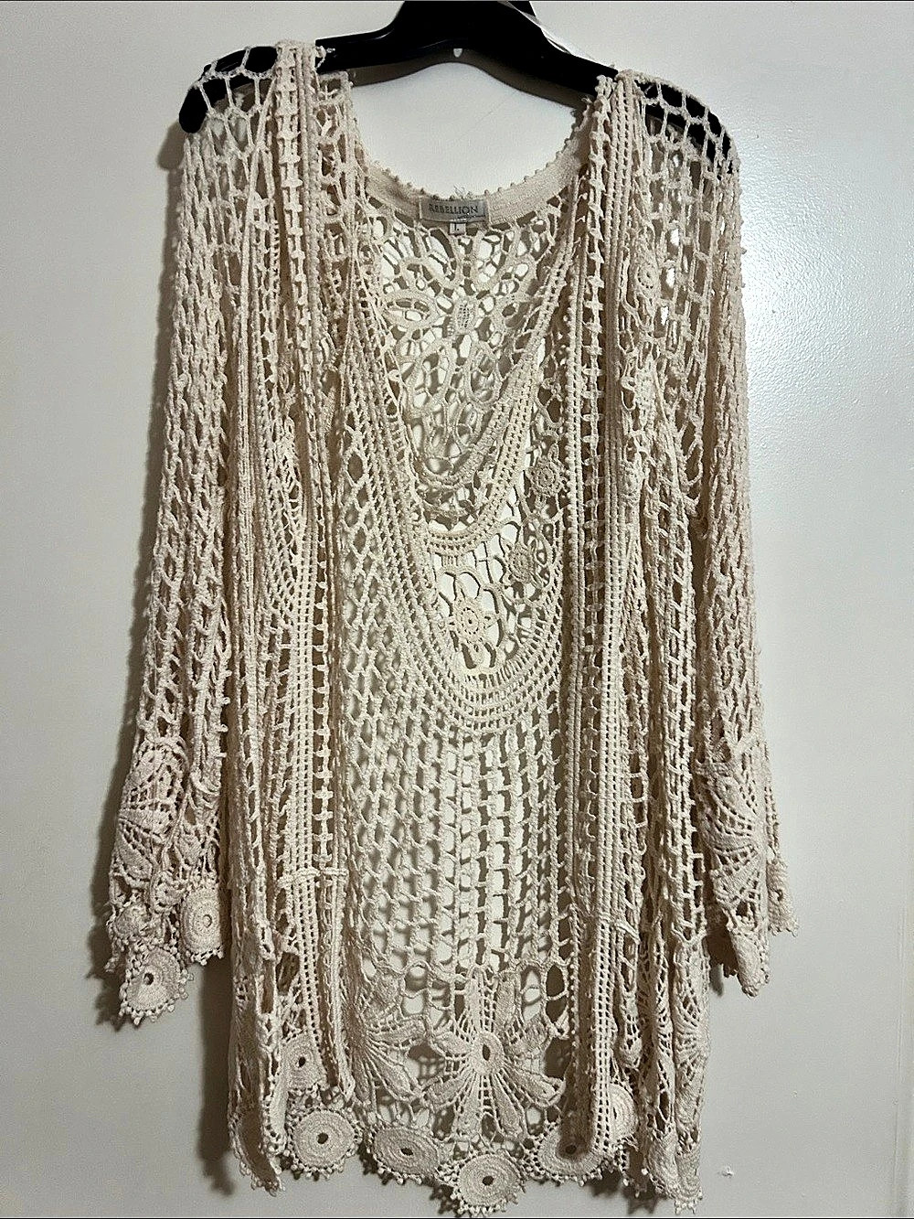 Rebellion Crochet Lace Tunic in Cream Large Like New